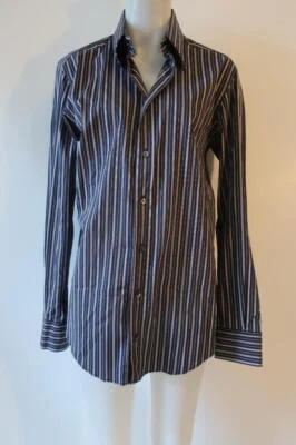 Camisa de vestir para hombre Dolce & Gabbana gris marino a rayas calce ajustado con botones cuello 15,25 * Foto 1 de 4