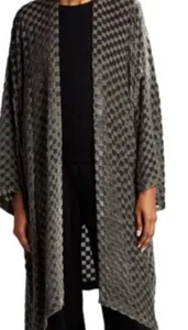 Eskandar (1) OLive Silk Velvet Checkered Long Cardigan Duster Jacket - Picture 1 of 5