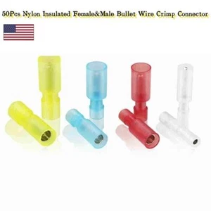 50 Stck. Nylon 26-10 AWG Isolierte Buchse & Stecker Kugel Draht Crimp Verbinder Klemmen - Bild 1 von 12