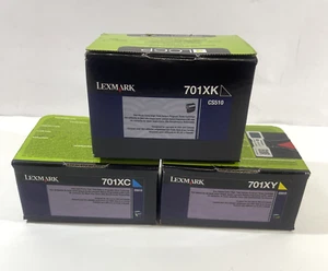 OEM SET OF 3 LEXMARK 701X EXTRA HI-YLD SET 701XC, 701XY ,701XK CS510 - Picture 1 of 2