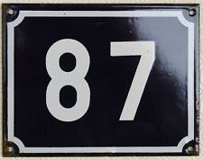 Large old blue French house number 87 door gate plate plaque enamel sign NOS