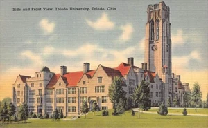 Postal OH: Universidad de Toledo, Toledo, Ohio, lino vintage años 40 - Imagen 1 de 2