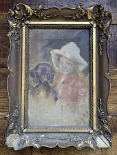 Naive Folk Primitive Dog Girl Or Boy ? Painting Antique Circa 1900 Dachshund Dog