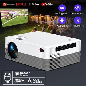 Mini Portable Smart TV Projector WiFi Bluetooth Office Electic Focus Support 4K - Picture 1 of 14