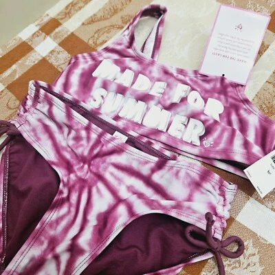 NWT JUSTICE Made for Summer 2 piece Swimsuit Bathing Suit Girls 10 Magenta - Image 1 of 3