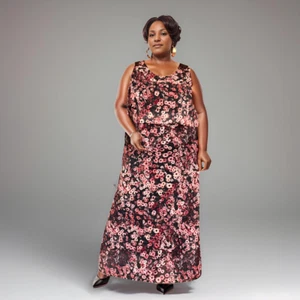 BLACK WINE FLORAL SLEEVELESS MAXI DRESS FULLY LINED LONG SUMMER STYLE - Picture 1 of 6
