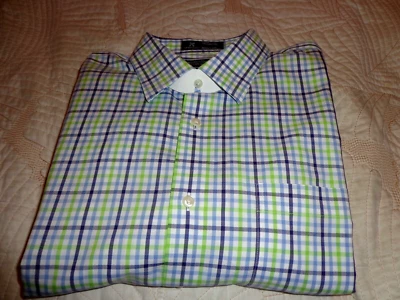 Camisa de vestir Nordstrom para hombre 16/34 verde a cuadros ajuste sin hierro 100 % algodón Foto 1 de 4