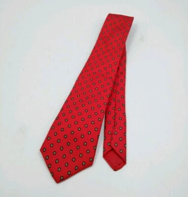 Corbata de cuello clásica Hardy Amies para hombre pura seda roja con patrón de puntos azules Inglaterra de colección Foto 1 de 4