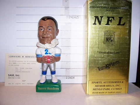 1995 SAM BARRY SANDERS BLUE /AWAY JERSEY BOBBLEHEAD DETROIT LIONS 603/3000 MINT Cover