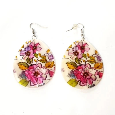 Pendientes colgantes vintage estilo Art Deco genuinos pintados madreperla 3"   Foto 1 de 4