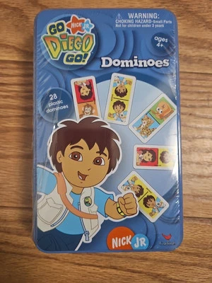 Go Diego Go Dominoes Nick Jr.-  28 Plastic Dominoes In Metal Box - Image 1 of 2