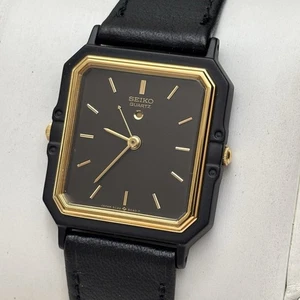 NOS Neo Vintage Seiko Tank 5C20-5030 Black Gold Tone Quartz Alarm Watch New Bat - Picture 1 of 9