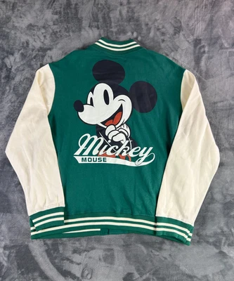 Chaqueta Universitaria Disney Mickey Mouse XL Verde Blanco Estilo Letterman Frente a Presión Grande Foto 1 de 4