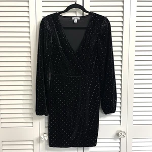 Nine West schwarz Samt silber Nieten Faux Wickel Party Kleid Whimsigoth Gr. S - Bild 1 von 11