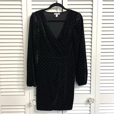 Vestido de Fiesta Nine West Negro Terciopelo Plateado Tachonado Imitación Envolvente Cachicho Talla S Foto 1 de 4