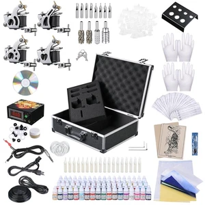 Kit de tatuaje completo profesional 4 ametralladoras 54 agujas de agarre de fuente de alimentación de tinta - Imagen 1 de 12