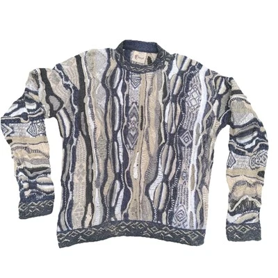 Vintage COOGI Sweater Mens Large Earth Tones Textured Wool 90s Biggie Hip Hop - Image 1 of 4