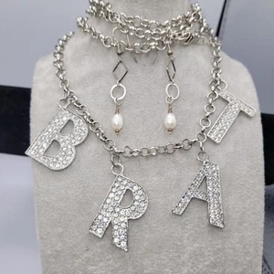 BRAT Long Chain, 40"+5",silvertone, Earrings 2" - Picture 1 of 13