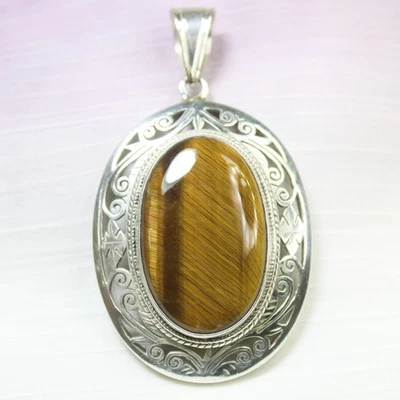 Colgante Ojo de Tigre Natural Plata de Ley 925 Joyería Vintage 24,32 g Foto 1 de 4