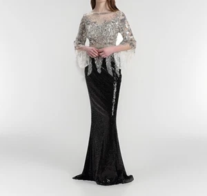 Abito formale donna Meier 2 toni paillettes maniche a campana taglia 16 XL matrimonio ballo - Foto 1 di 14