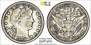 1908-D BARBER QUARTER / PCGS VF30 / HARD TO FIND / PRISTINE / REGISTRY QUALITY - Picture 1 of 21