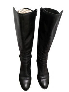 Naturalizer Women's Black Leather Knee-High Riding Boots Side Zipper Buckle Deta - Picture 1 of 12