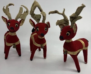 Lot Of 3 Vintage Dream Pets Dakin Red Velvet Christmas Reindeer Plush 1962 READ - Picture 1 of 15