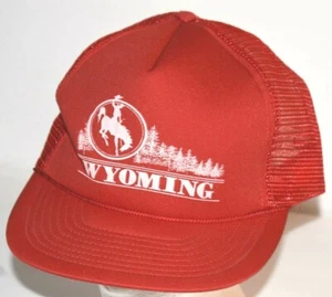 Vintage Wyoming Cowboy Red Trucker Hat Double Snapback Cap - Picture 1 of 5