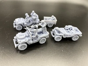 28mm, 3D Printed, WW2, US Airborne In Jeeps, Bolt Action (3 Jeep’s& A Trailer) - Picture 1 of 8