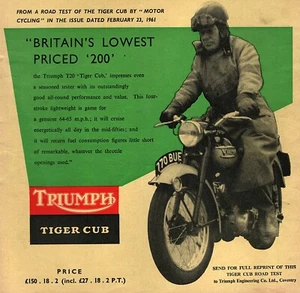 1961 Triumph Tiger Cub 200 Motorcycle Original Ad  - Picture 1 of 1