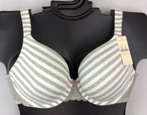 Cacique Lane Bryant Cotton Full Coverage Bra Gray Stripes 32DD 32DDD NWT - Picture 1 of 12