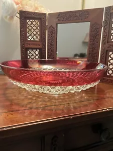 Indiana - Diamond Point Serving Footed Bowl - 13.5” Diameter - Ruby Red Rim - Picture 1 of 10