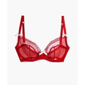Sujetador completo AGENT PROVOCATEUR / Edita je t’aime rojo malla transparente con aros 36 D - Imagen 1 de 7
