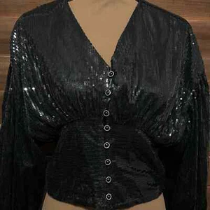 Beulah Style Black Sequin Blouse - Picture 1 of 9