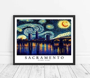 Sacramento City Starry Night Photo Art Print Poster Wall Art Painting - Picture 1 of 7