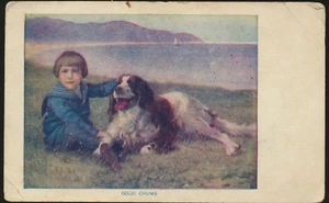 Postal antigua Good Chums a Boy and his Dog Mal estado (LOTE 1070) - Imagen 1 de 2