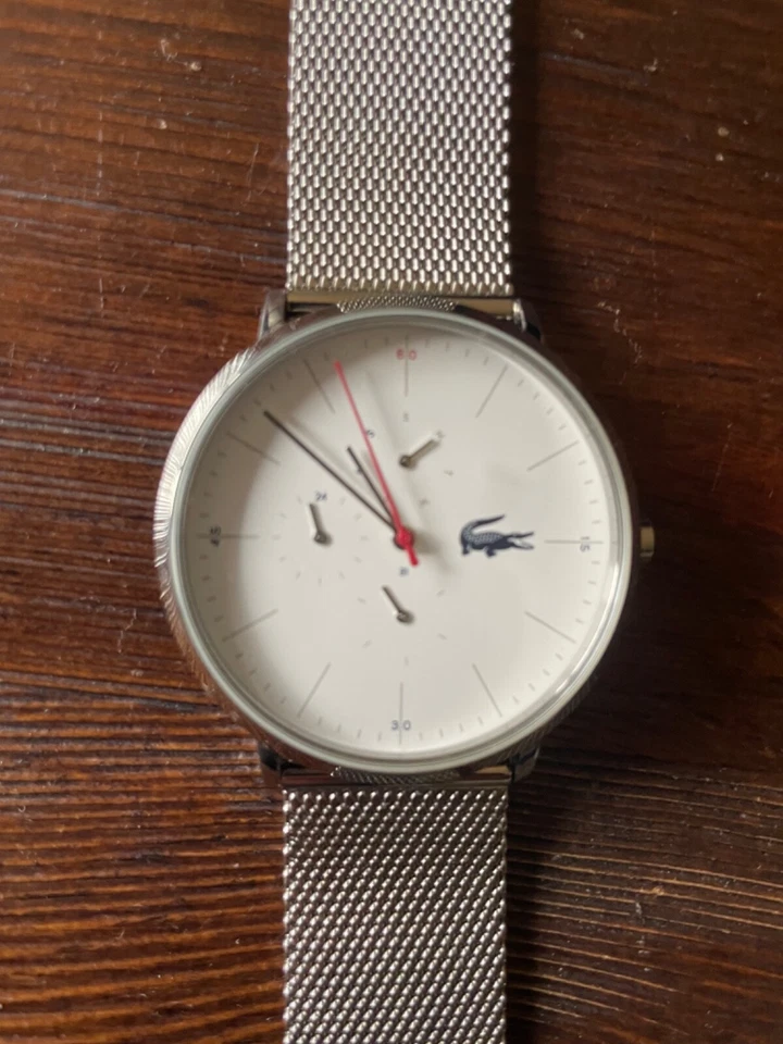 Часы Lacoste с белым циферблатом хронографа 40 мм с серебряным сетчатым браслетом - Изображение 1 из 1