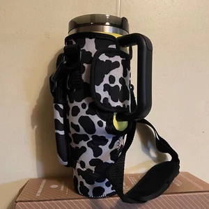 Neoprene Carry Bag Cow Print to fit 40oz Stanley Quencher Tumbler and Similar - Picture 1 of 10