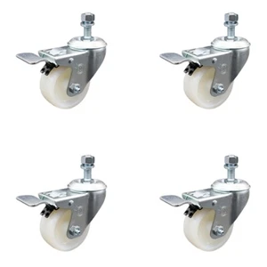 3 Inch Nylon Swivel 12mm Threaded Stem Caster Set with Total Lock Brake SCC - Picture 1 of 4