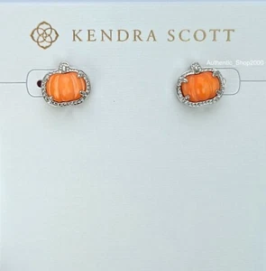 New 100% KENDRA SCOTT Women's 829 Orange Mother-of-Pearl Pumpkin Stud Earrings - Picture 1 of 5