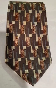 Burma Bibas Men's Tie Brown and Gold 100% Silk Geometric 4" X 58" - Picture 1 of 6