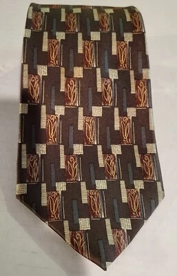 Галстук мужской Burma Bibas коричневый и золотой 100% шелк геометрический 4 дюйма x 58 дюймов - Изображение 1 из 4