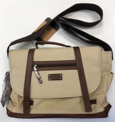 Bolso de Hombro Mensajero Renwick de Lona y Cuero Tratado Color CRM Foto 1 de 4