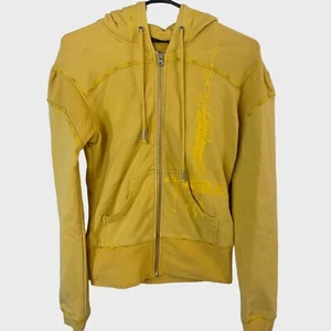 Y2K Oakley Graphic Zip-Up Hoodie Womens Size Small Yellow Long Sleeve Sweatshirt - Picture 1 of 13