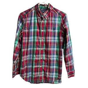 Ralph Lauren Red Green Purple Long Sleeve Boys Large 14/16 Long Sleeve Button Up - Picture 1 of 7