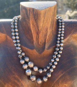 Vtg Mexican Sterling Silver 925 Double Strand Graduated Beaded Choker Necklace - Picture 1 of 13