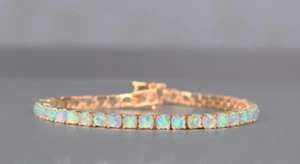 Ethiopian Opal Round Tennis Bracelet Yellow Gold Over Sterling Silver 7 Inch - Picture 1 of 5