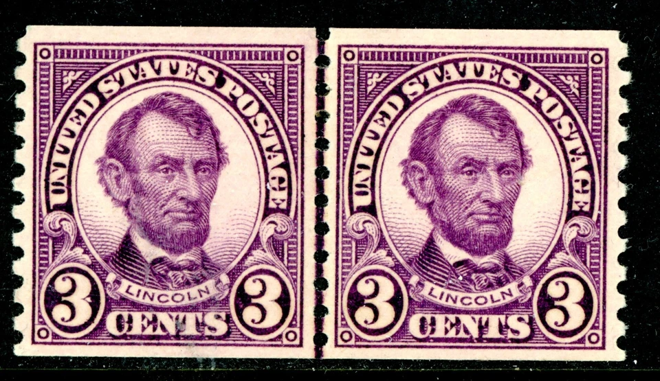 USA 1924 Lincoln 3¢ Violet Rotary Perf 10 Unwmk Scott #600 Line Pair Mint K303 - Image 1 of 4