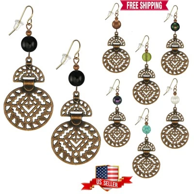 Pendientes Boho Abstractos Cobre Gota Cuentas, Opciones de Color, Alambres de Oro 18K Foto 1 de 4