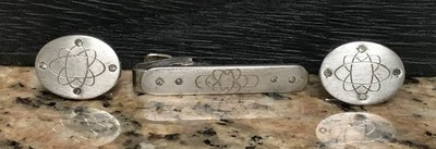 Vintage Spiedel MCM  Sterling Silver & CZ Atomic Atom Cufflinks & Tie Clip - Image 1 of 4